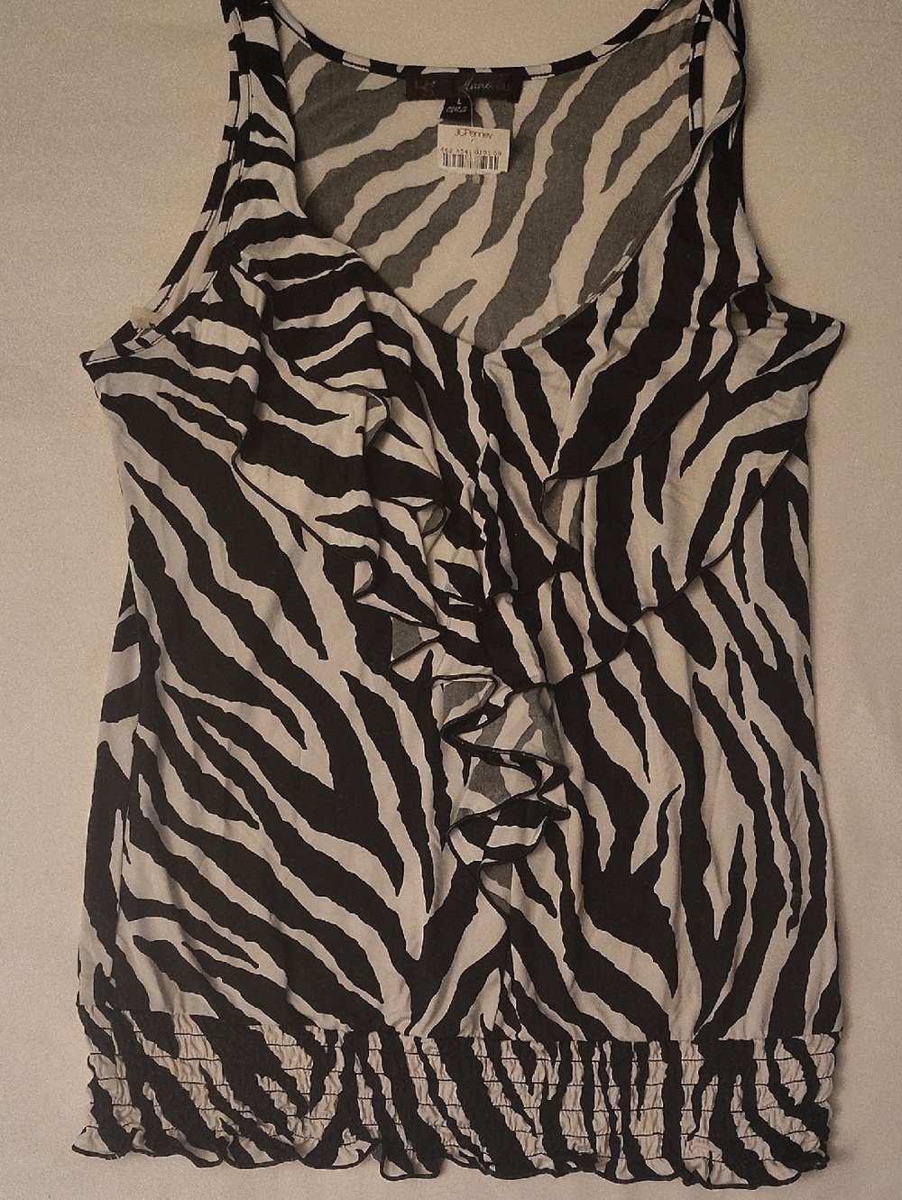 HeartSoul Black & White Zebra Print Ruffle Tank Silky Soft NWT Large